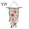 Crochet Flower Hanging Decor Bohemian Tapestry, Handmade Tassels Rustic Home Decoration with Wooden Stick, Living Room Bedroom Wall Art Soft Yarn