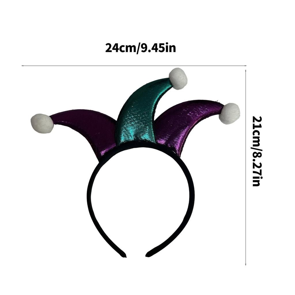 Регулируемый головной убор в стиле клоуна, фиолетовая блестящая ткань, отделка помпонами, аксессуар для волос для костюма на вечеринку