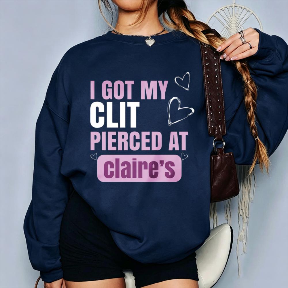 Мне прокололи клитор в Claire’s Розовое сердце Графический свитшот Смешной принт-слоган Пуловер Новинка Уличная одежда Повседневный свитшот