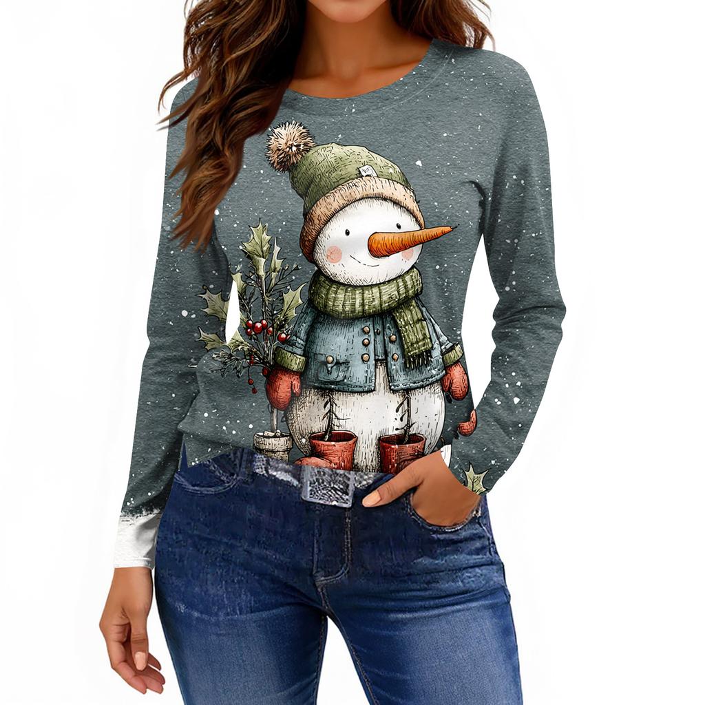 Женская модная повседневная свободная футболка с принтом и круглым вырезом с разрезом и длинным рукавом, женский топ