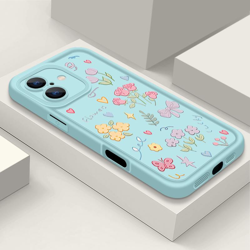 Ударопрочный чехол для телефона с мультяшным цветочным узором для iPhone 16 Pro Max 15 Pro 14 13 12 11 XS XR 8 7 силиконовый матовый TPU мягкий противоударный бампер