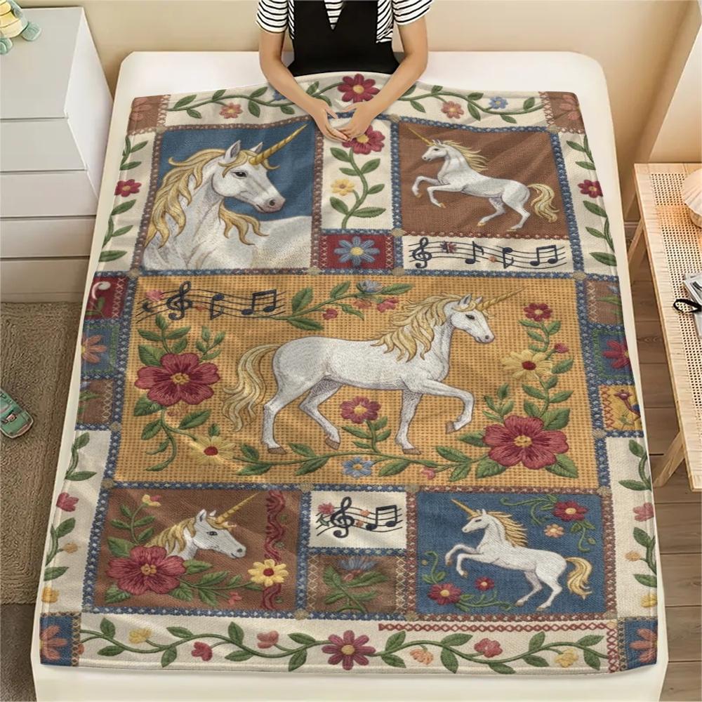 Unicorn Animal Print Flannel Blanket, High quality Comfortable for All Seasons, Home Decor, Warmth and Comfort, Perfect for Christmas Gifts134