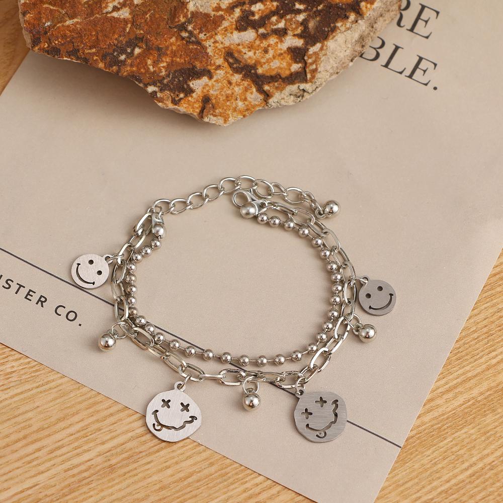 Браслет в стиле ретро с двойным медведем и колокольчиком, браслет с подвеской, модный тренд, браслет со смайликом, милый простой браслет, ювелирные изделия