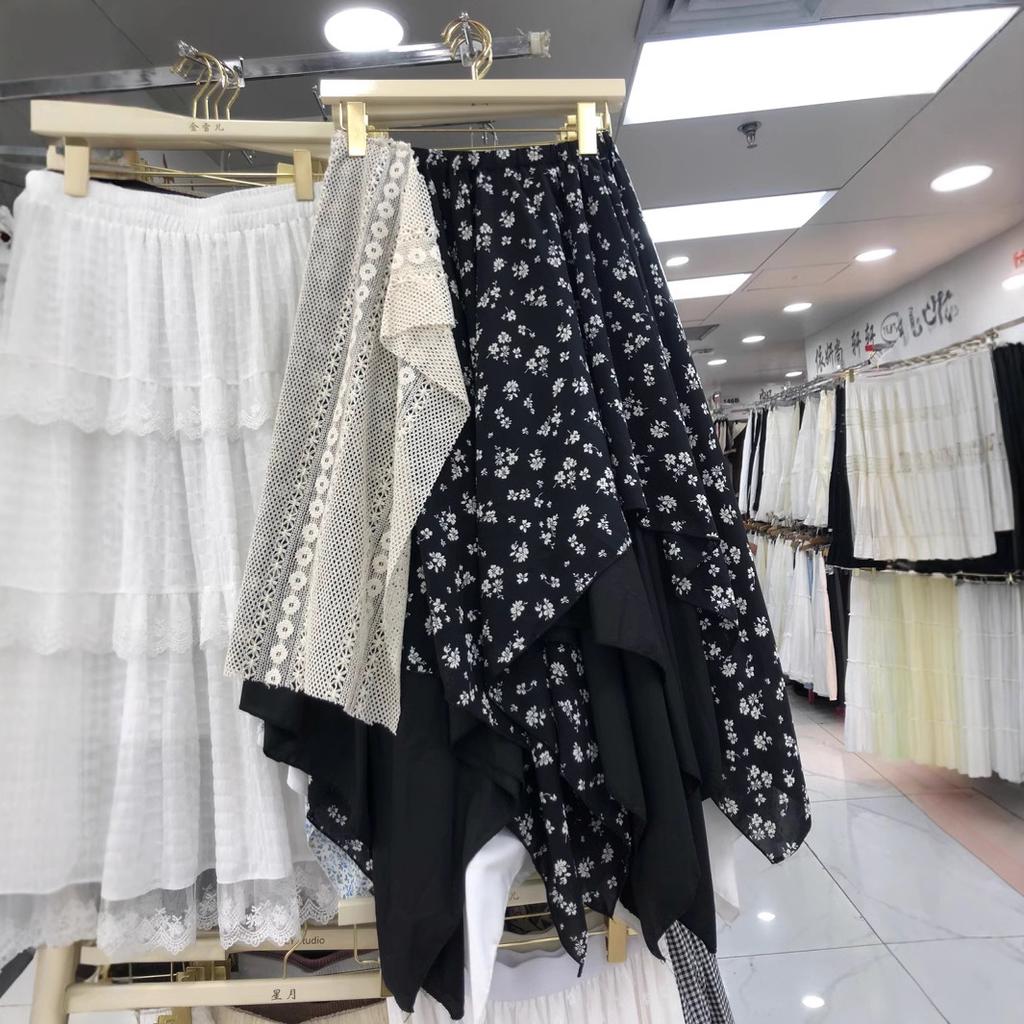 Юбка в цветочек в стиле Мори, многослойная кружевная юбка нерегулярной формы, милая юбка-зонтик в форме буквы А