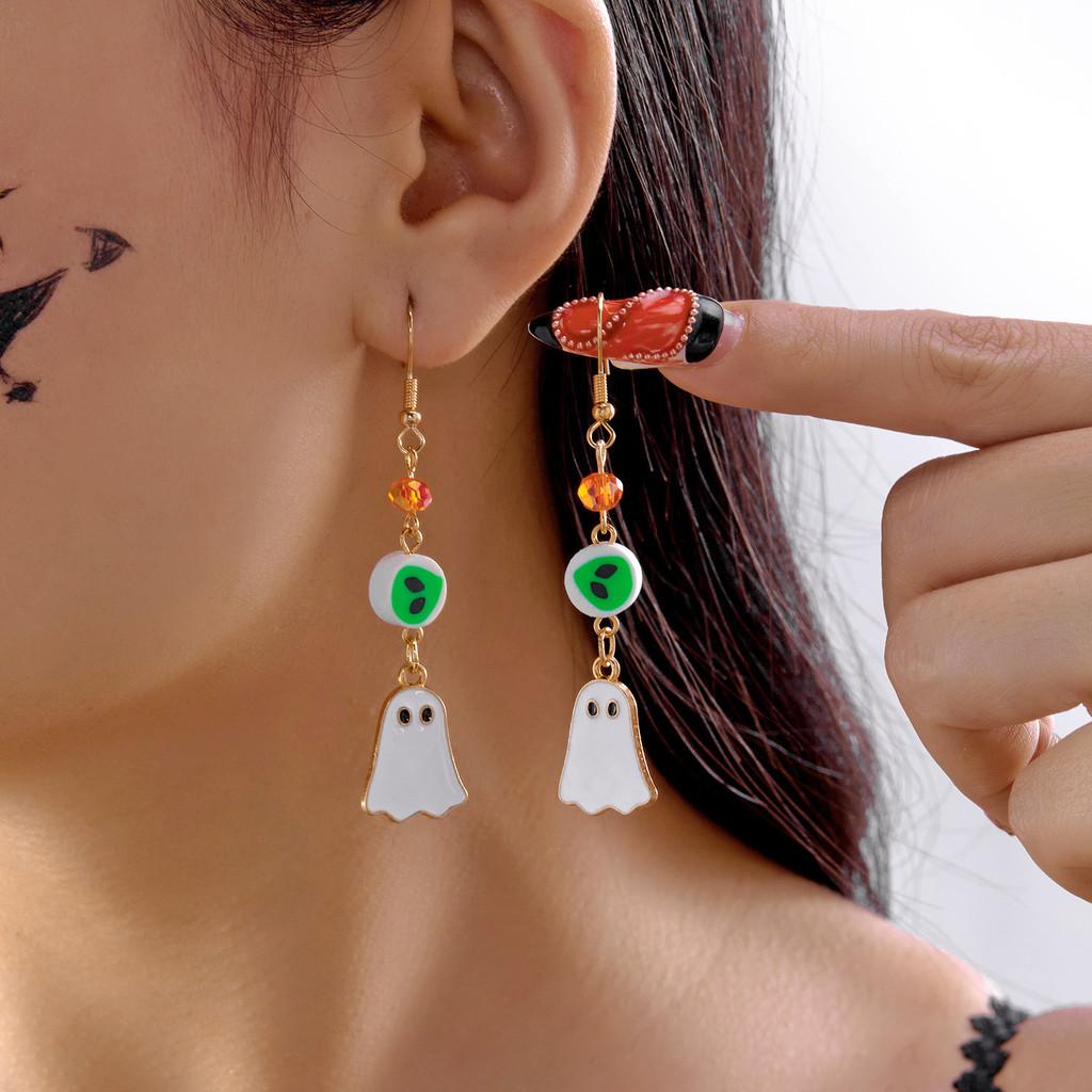 Halloween Costume Jewelry Alloy Earrings With Ghost And Spider Web Design For Men And Women