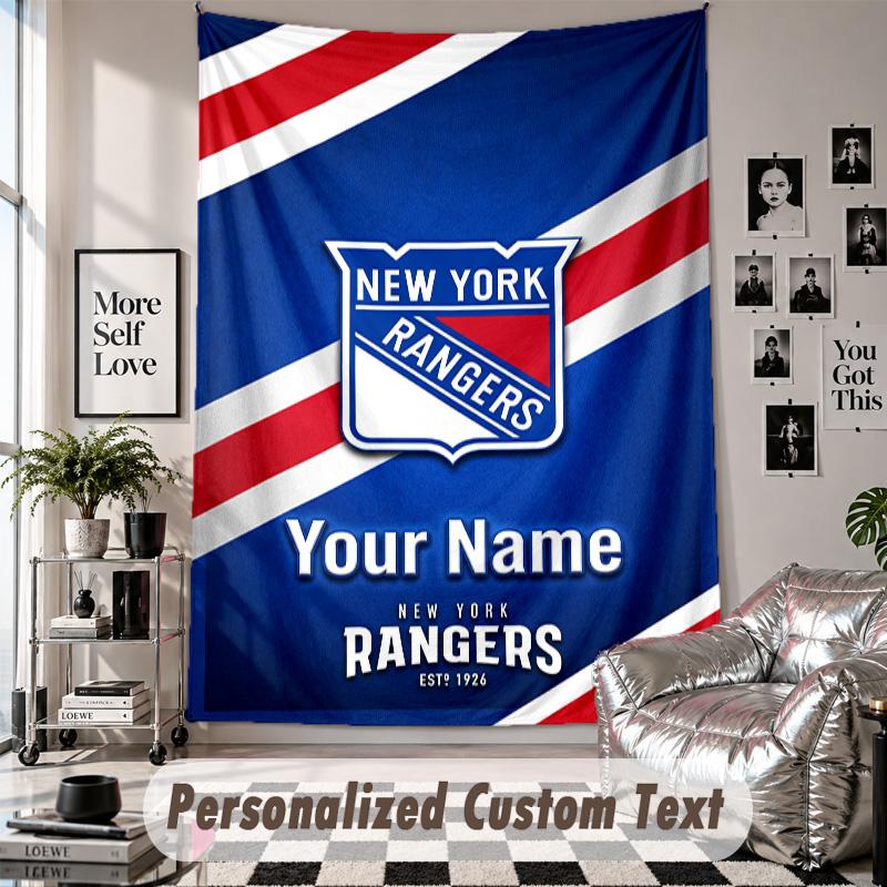 Wall Hanging Tapestry With Custom Name & Text, New York Rangers Decorative Tapestry For Bedroom