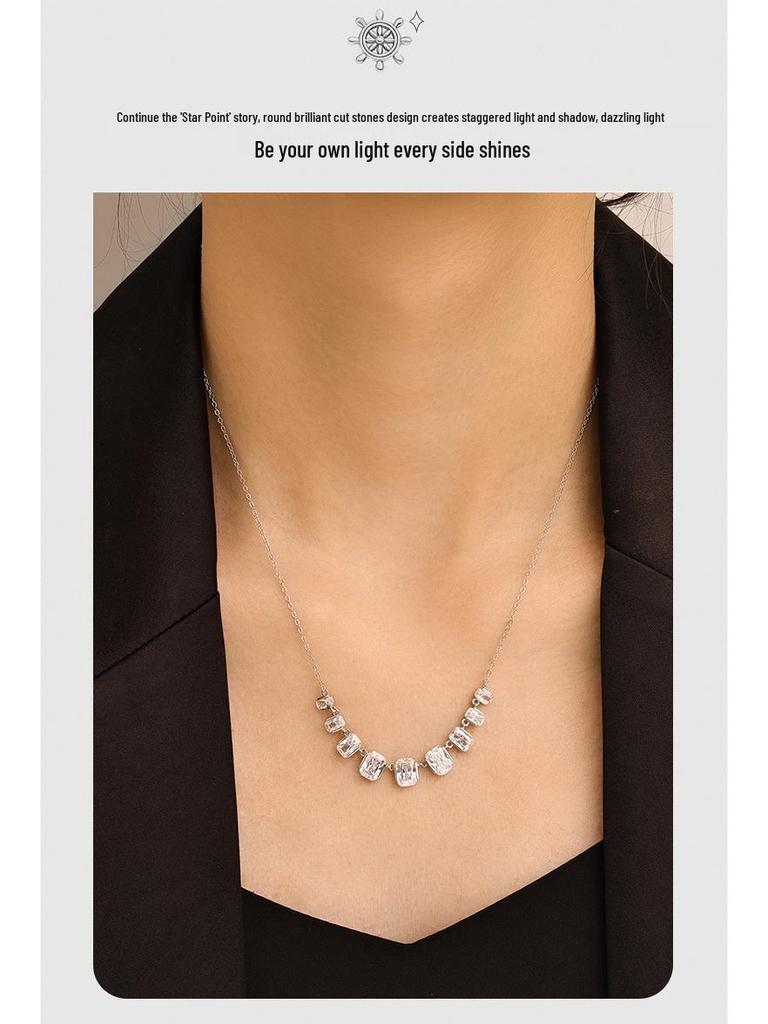 Квадратное ожерелье из медного сплава с бриллиантом - Европейский и американский стиль, два цвета, модное и универсальное, нишевый дизайн, вневременная элегантность.