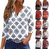 Women's T Shirt Tee Christmas Print Button 3/4 Sleeve Daily Weekend Fashion Basic V Neck Regular Top