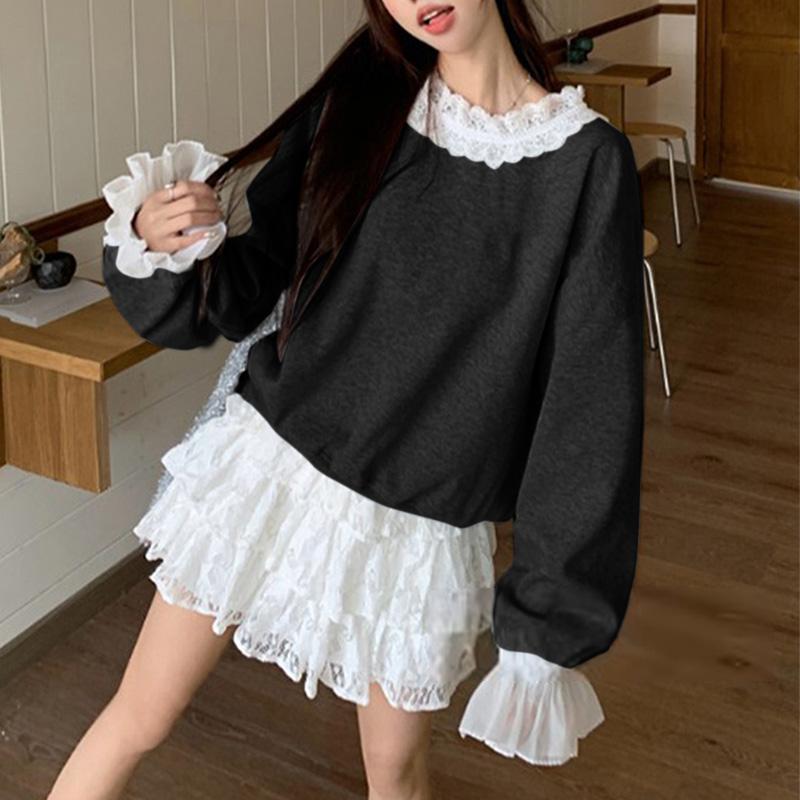 VONDA Женский кружевной вязаный пуловер с длинным рукавом в стиле пэчворк