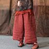 Women Vintage Linen Loose Wide Leg Pants Elastic Waist Summer Trouser Solid Color Casual Long Pants