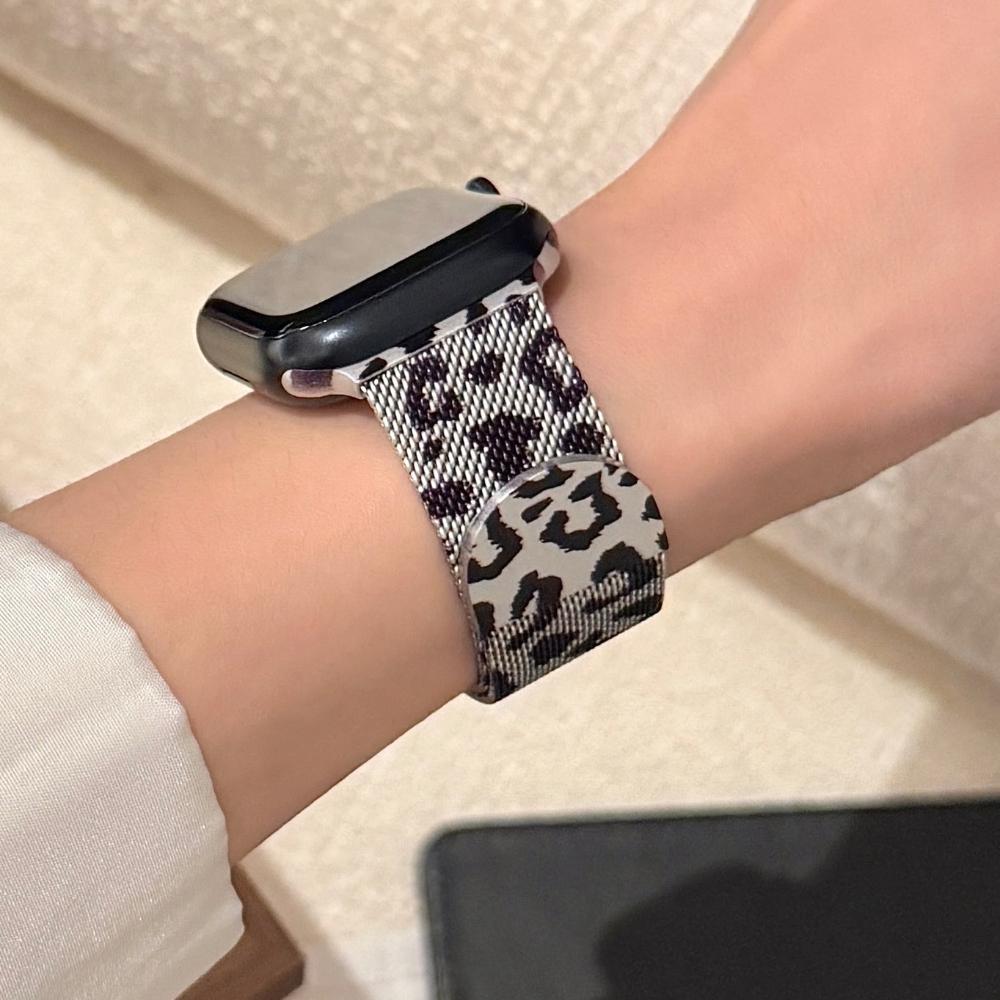Миланская петля Ремешок Для Apple watch band 46мм 45мм 44мм 40мм 41мм Леопардовый принт Магнитный браслет для iWatch Серии 11/10/9 8 7 6 SE3/Ultra 2 3 4 49мм