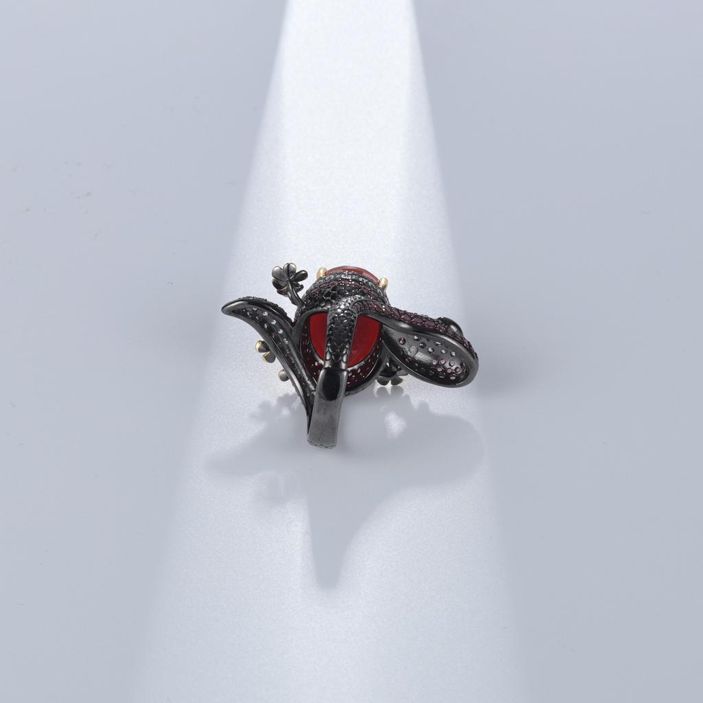 Темное дизайнерское кольцо с красным агатом, регулируемое, высококачественное нишевое кольцо из серебра 925 пробы с натуральным драгоценным камнем