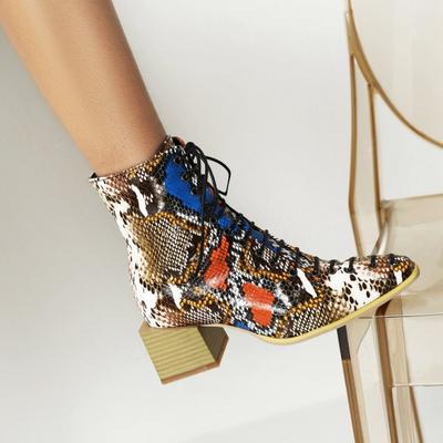 Европейский и американский стиль, маленькая квадратная головка, шнуровка спереди, китайские и короткие женские ботинки