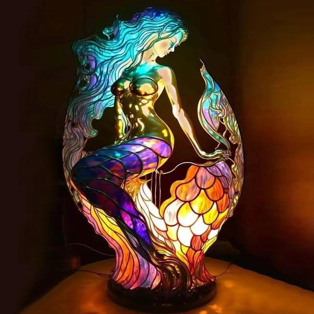 Настольная лампа с животными серии Лев Дельфин Волк Витражи Прикроватный светильник Сова Лошадь Петух Слон для гостиной Спальня Офис