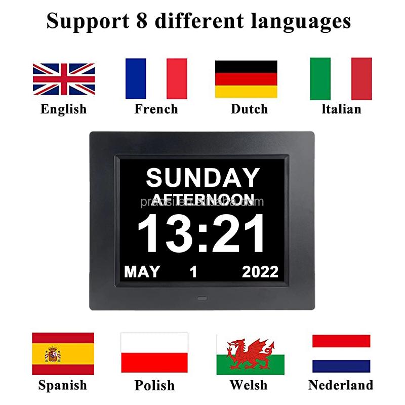 2024 Pros 8 Inch Digital Calendar Alarm Clock With Day Date Month Year Temperature Wall Desk Clock for Senior Dementia Alzheimer
