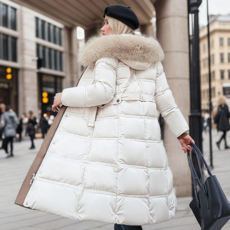 Hooded Down Cotton-Padded Jacket Women Slim Fitting Large Fur Collar Loose Warm Fur Collar Over The Knee Parkas and Thick Coats Female Winter Outwear