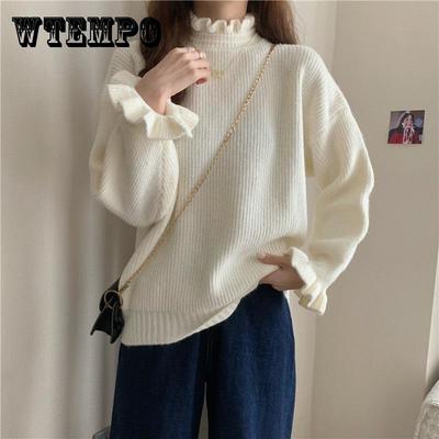 Нижняя рубашка с полуводолазкой и грибковой кромкой, женский осенне-зимний толстый вязаный пуловер с длинными рукавами и топом