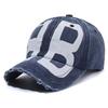 Hat old washed ripped female cap double B printed letter visor men's baseball cap