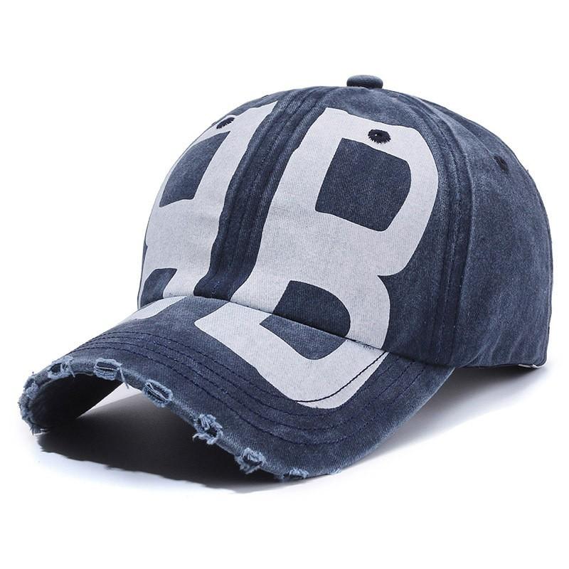 Hat old washed ripped female cap double B printed letter visor men's baseball cap