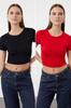 Women's Style Blouse Premium Red-Black 2 Pack Crop Viscose Soft Fabric Stretchy Knitted Blouse