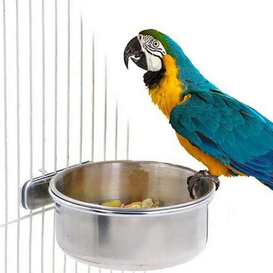 Bird Feeding Bowl Stainless Steel Parrot Feeder Birdcage Feeder Cup with Clamp
