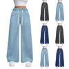 Women's High Waist Drawstring Large Straight Leg Loose Casual Trousers Jeans