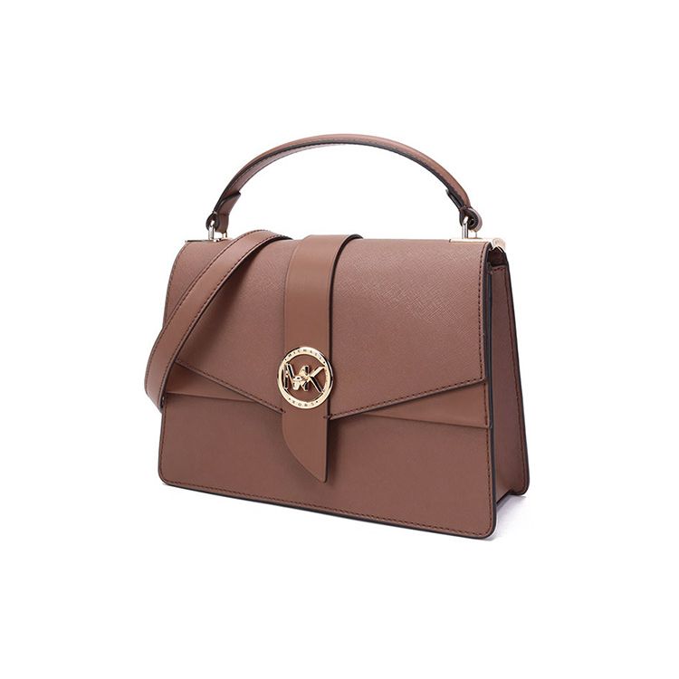 Michael Kors MK Greenwich Сумка-тоут через плечо из кожи с клапаном и золотым логотипом-буквой Минималистичная модная Женские сумки Коричневая 30H1GGRS2L-LUGGAGE
