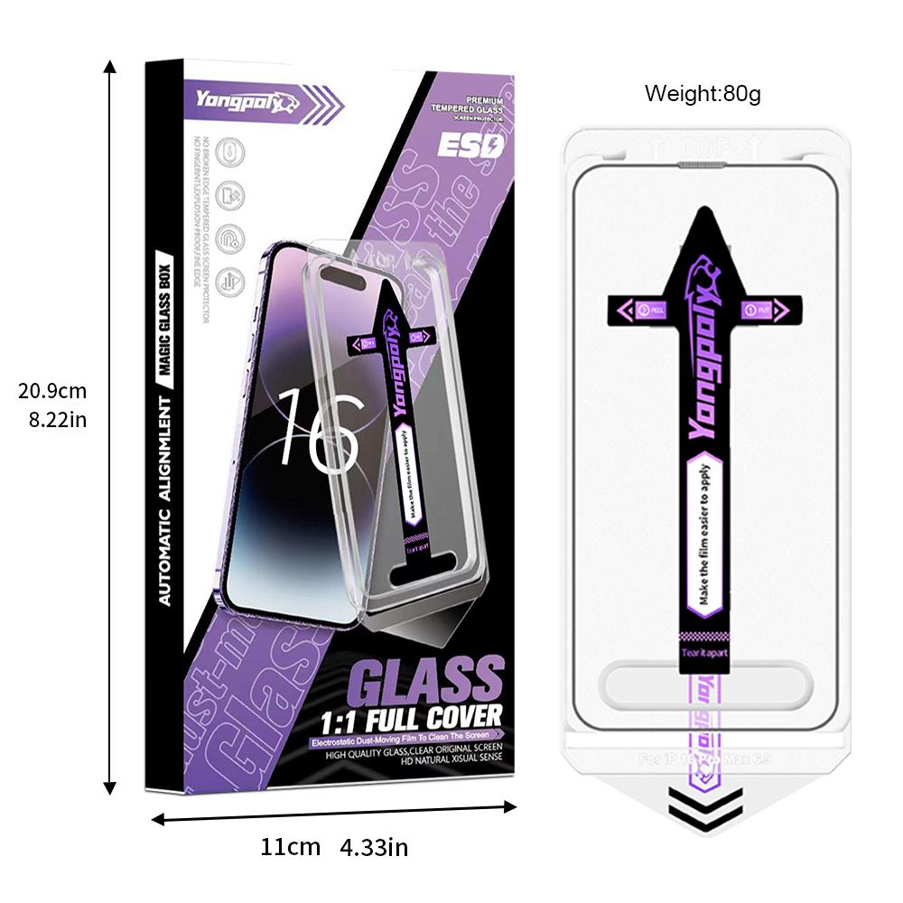 Yangpaly Dustproof Easy Installation HD Screen Protectors for iPhone 16 15 14 Plus 13 12 11 Pro Max X XS XR Tempered Glass Film