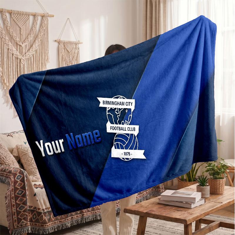 BIRMINGHAM CITY Personalized Fleece Blanket With Football Logo, Custom Name Text Soft Warm Home Throw Blanket