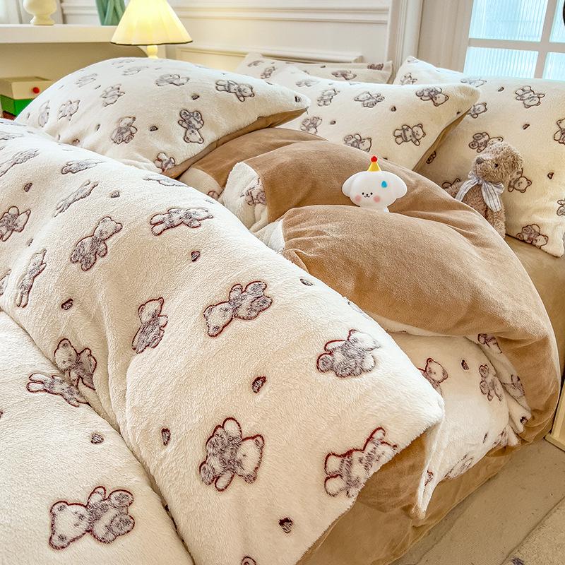 Winter Milk Velvet Flannel Duvet & Bed Sheet Set - Thick, Double-Sided, High Gram Weight, 3-Piece