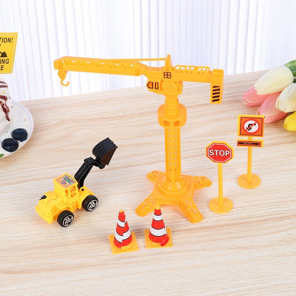 For Kids Boys Mini Cupcake Topper Construction Crane Road Sign Cake Topper