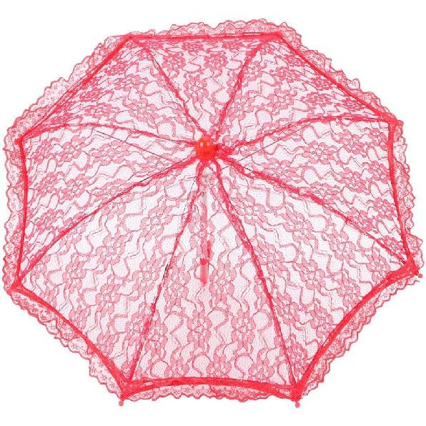 TOPINCN Свадебный кружевной зонт-трость Винтажный с вышивкой цветов Романтические фотоаксессуары Украшение для свадебной вечеринки, Белый/Красный(красный)