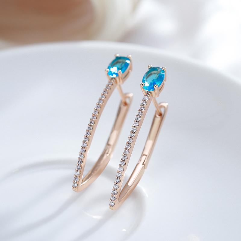 Personality V Shape Blue Zircon Dangle Earrings for Women Luxury Party Daily Jewelry