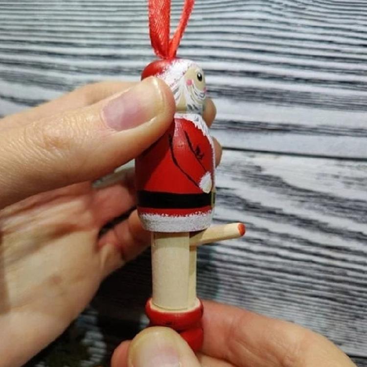 Украшение Фигурка Санты Подвеска для Елки Расписанное Вручную Деревянное Украшение Элегантное Украшение Праздничного Сезона