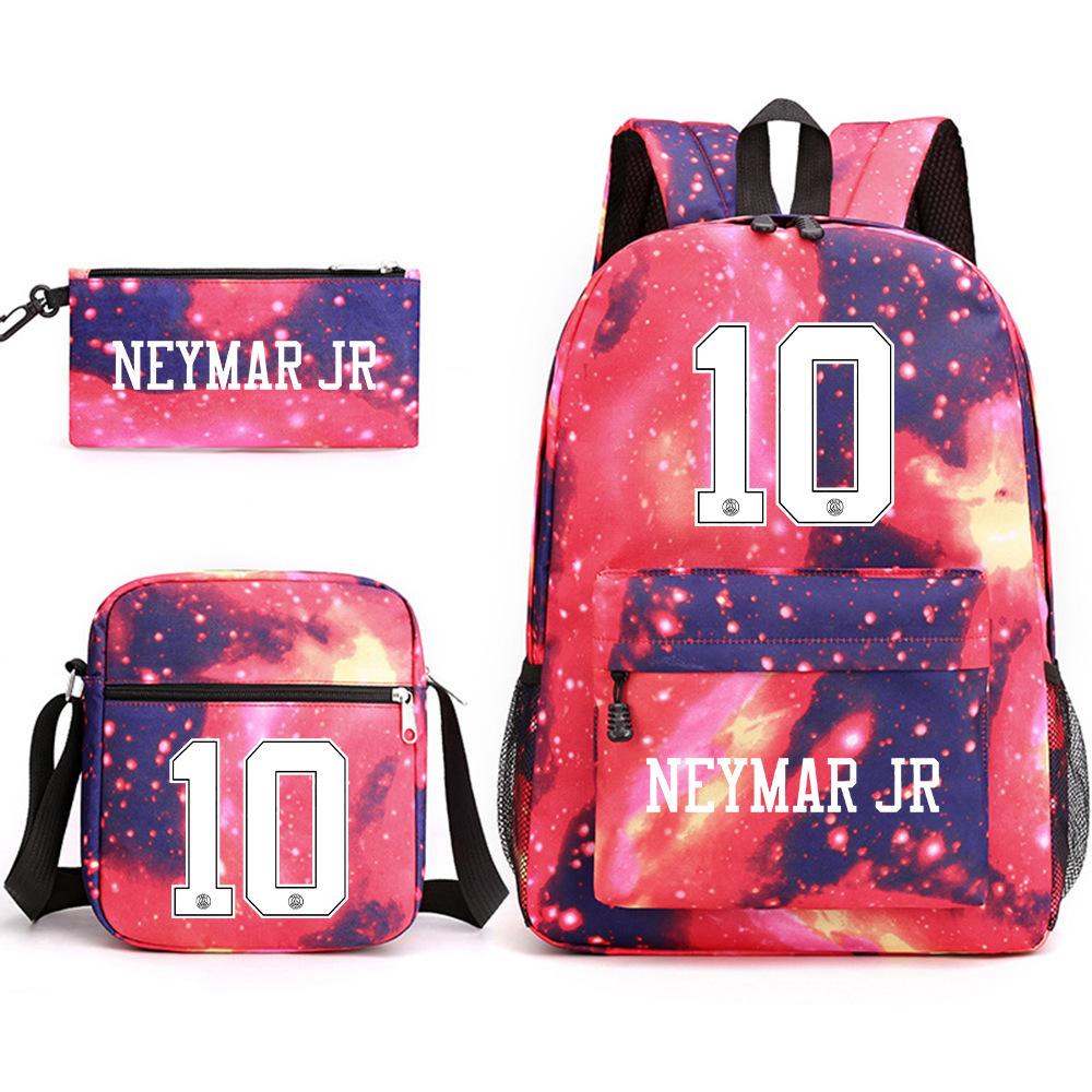 Neymar schoolbag star Neymar has the same peripheral printed backpack, male and female students campus three-piece schoolbag.