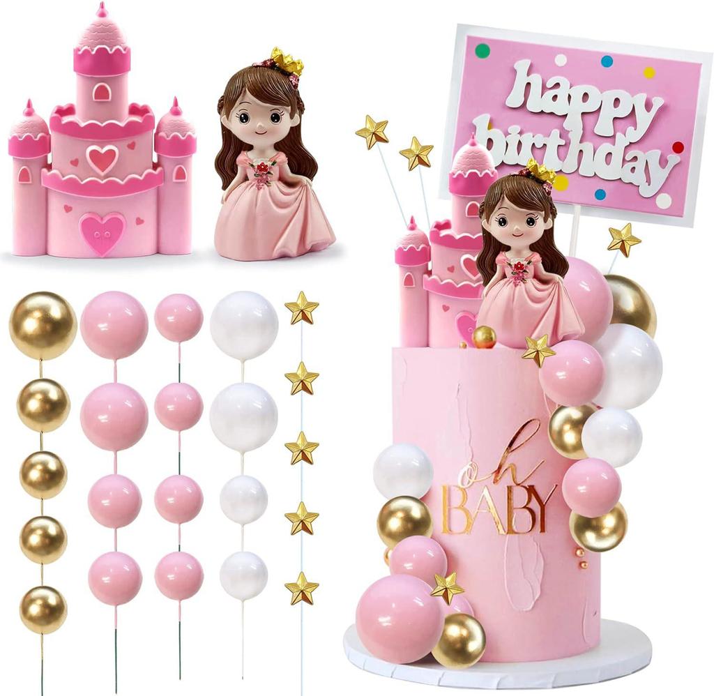 Pink Castle Princess Cake Topper with Stars - Perfect for Girls' Birthday Parties