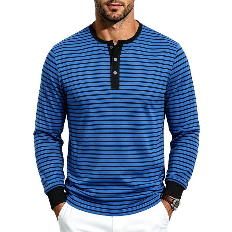 Men S Autumn Striped Henley Long Sleeve T Shirt