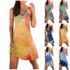 Women's Summer Casual Tie-Dye Printed Sleeveless Dress Hollow Hollow Round Neck Loose Beach Sun Dress