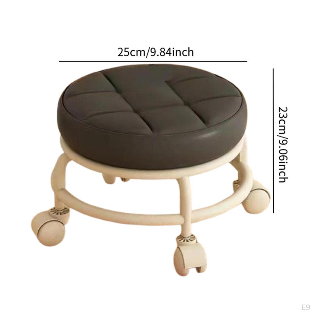 Low Roller Seat Rolling Stool Modern Sturdy PU Leather with Swivel Caster for Garage Porch