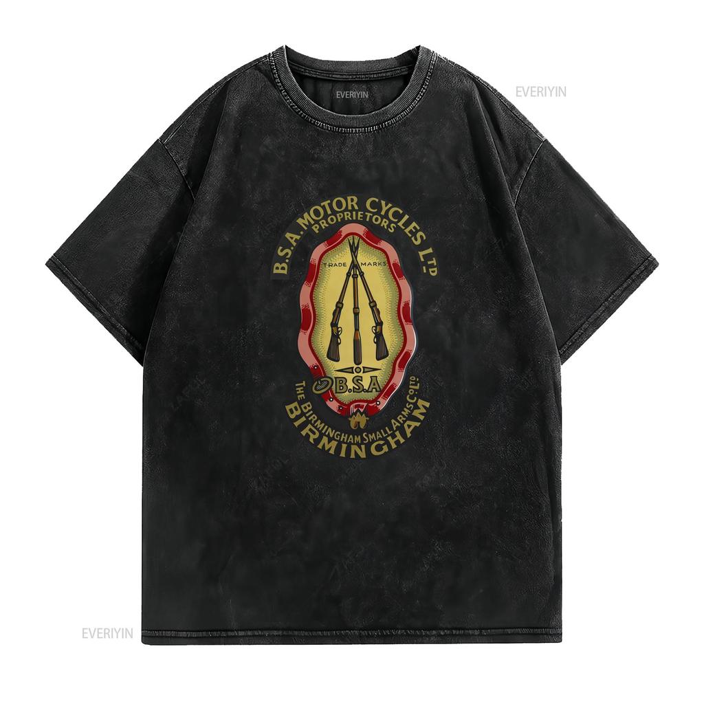 New Bsa Motorcycles Black T Shirt Size S 5xl Vintage Washed Homme Graphic Top For Everyday Wear Comfortable Casual Fashion