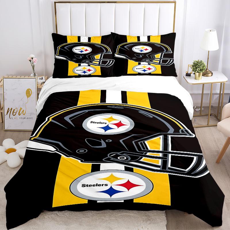 3 шт. Логотип шлема Pittsburgh Steelers Футбольная команда Спортивный фанатский подарок Домашний декор Комплект постельного белья - Подходит для спальни, гостевой комнаты, гостиной, горячий