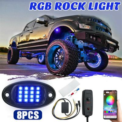 Комплект из 8 шт. RGB светодиодных внедорожных роковых огней, неоновая подсветка под кузовом, атмосферная подсветка, световые модули, приложение Bluetooth, двойной пульт дистанционного управления