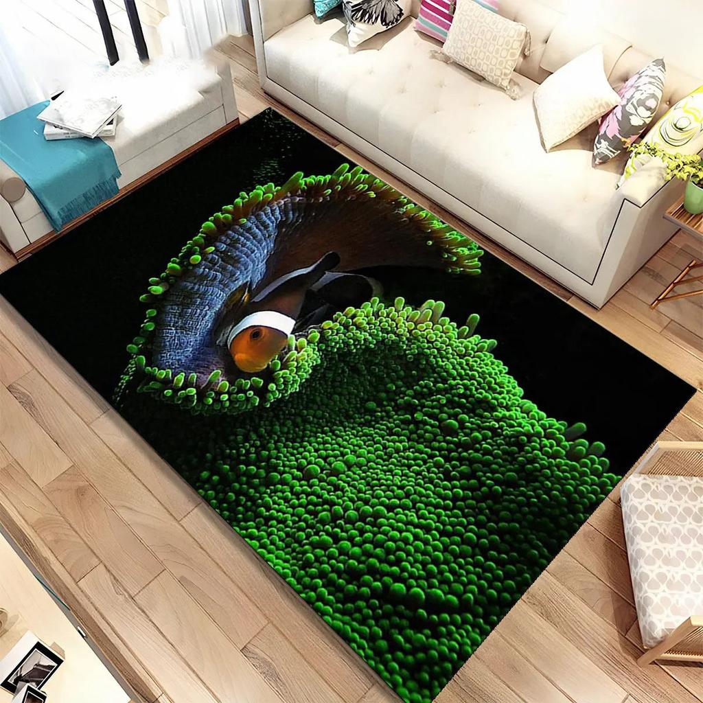 3D-ковёр с изображением подводного мира и морского дна для гостиной, грязеотталкивающий коврик для спальни, дивана, журнального столика, моющийся напольный коврик.