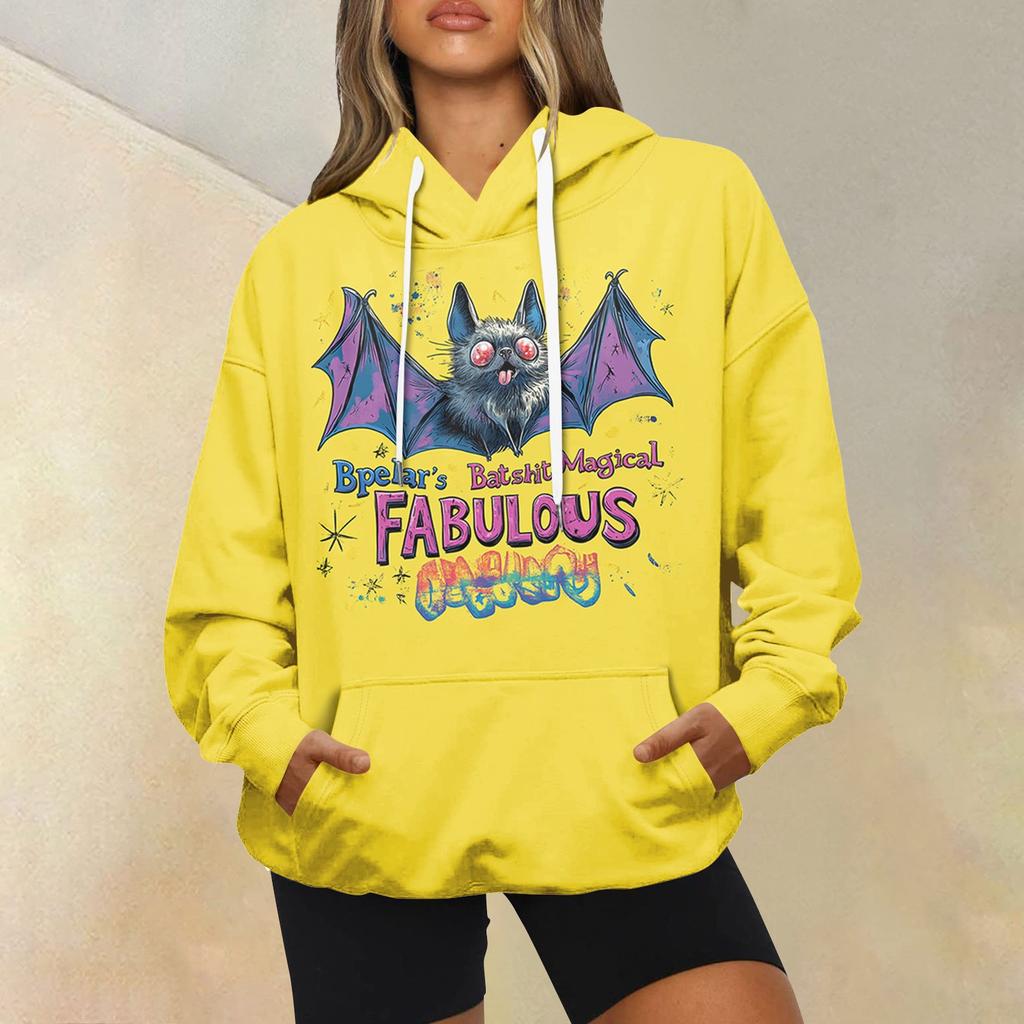 Женская модная повседневная толстовка с длинным рукавом и капюшоном с принтом