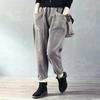 Women's Fleece-Lined Corduroy Harem Pants - Elastic Waist, Plus Size, Casual Carrot Shaped, Perfect for Autumn and Winter