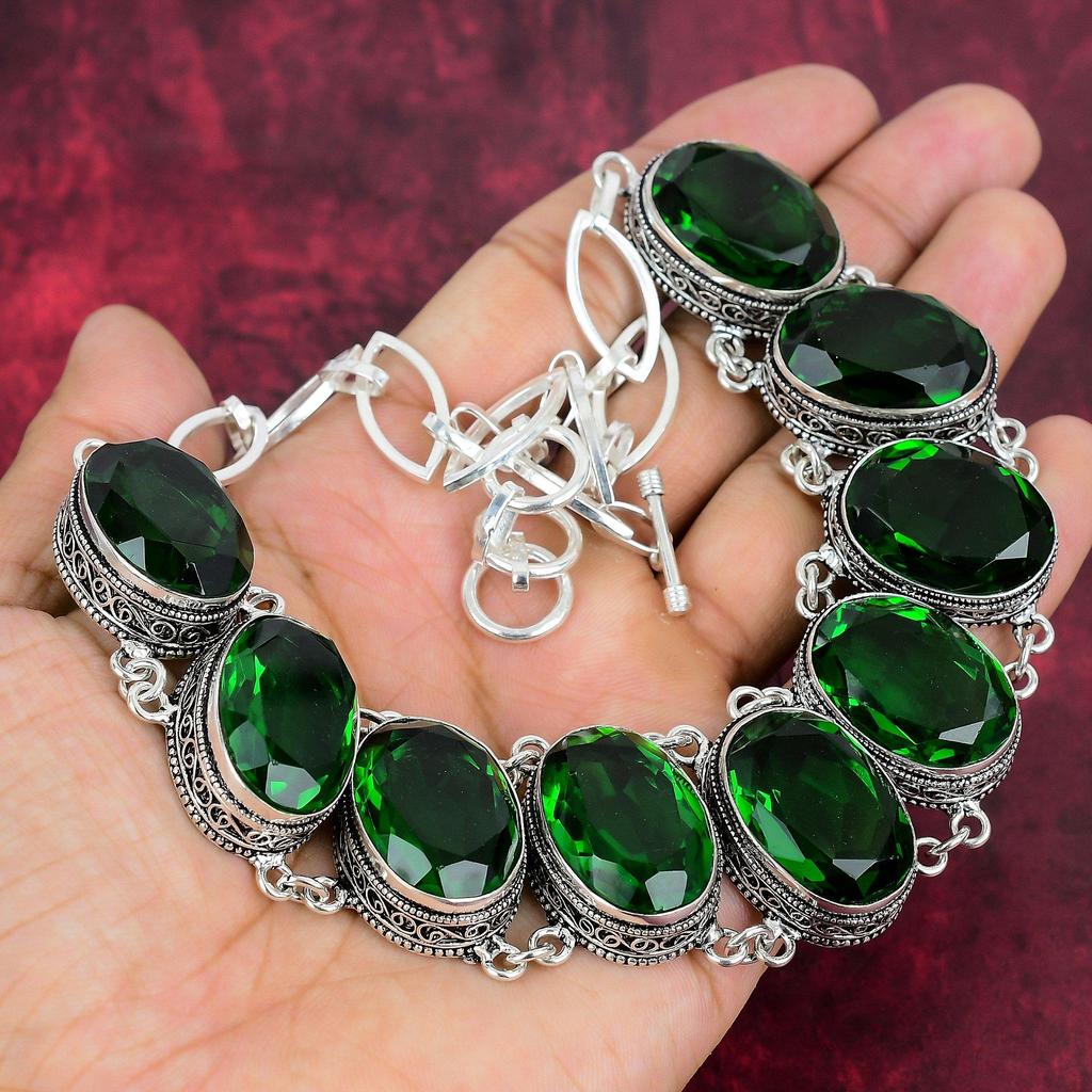 Ювелирные изделия из хромдиопсида, ювелирные изделия ручной работы из стерлингового серебра 925 пробы, уникальный комплект ювелирных изделий для женщин с браслетом и ожерельем