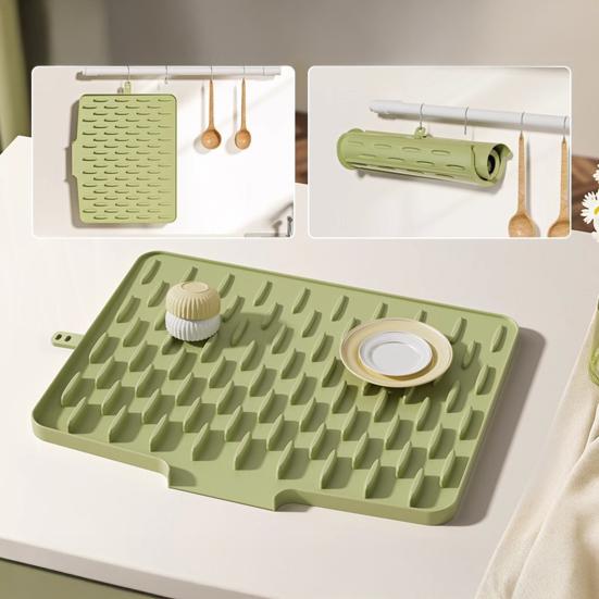 Коврик для сушки посуды Термостойкий силиконовый кухонный коврик для сушки Нескользящий коврик для кухонной столешницы Предотвращает скопление воды для горячих кастрюль сковородок Приготовление еды