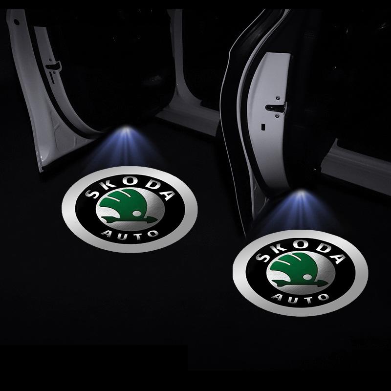 2 шт. Подсветка эмблемы двери автомобиля Светодиодная лампа приветствия Беспроводной лазерный проектор Для Skoda Octavia MK2 MK3 2 3 A7 Fabia Karoq Kodiaq Superb Rapid Kamiq