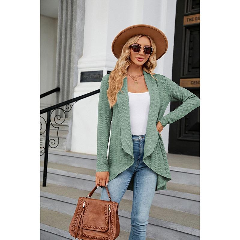 Женский осенний вязаный кардиган с длинным рукавом, женские топы с открытой передней частью, блузка, пальто