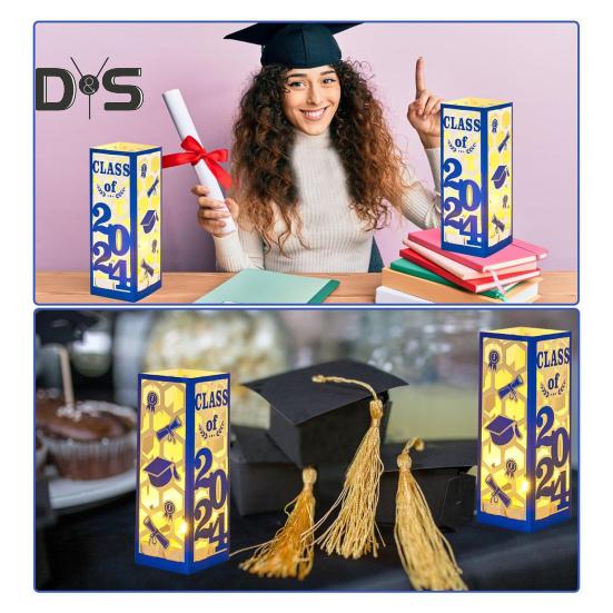 6 шт. освещенных выпускных центральных украшений для выпускного класса 2025 года, фонарики, украшения для выпускного со светодиодной подсветкой для выпускного вечера в колледже и средней школе